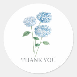 Sticker Rond Peinture de Fleur d'Hortensia Bleu Merci