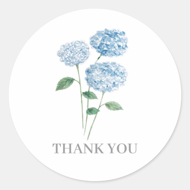 Sticker Rond Peinture de Fleur d'Hortensia Bleu Merci (Devant)