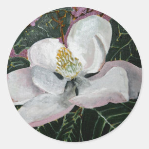 Sticker Rond peinture de fleur magnolia peinture murale acryliq