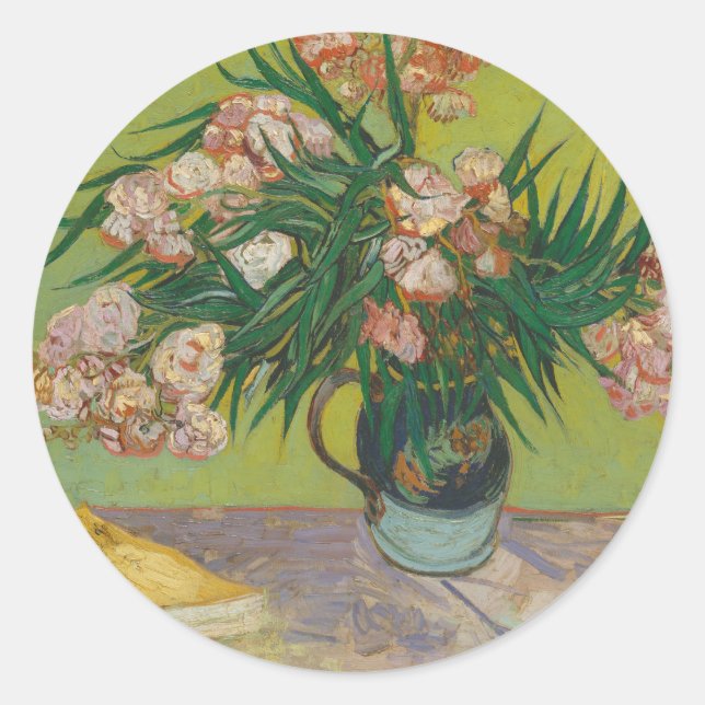 Sticker Rond Peinture de fleurs d'oléandre par Vincent Van Gogh (Devant)
