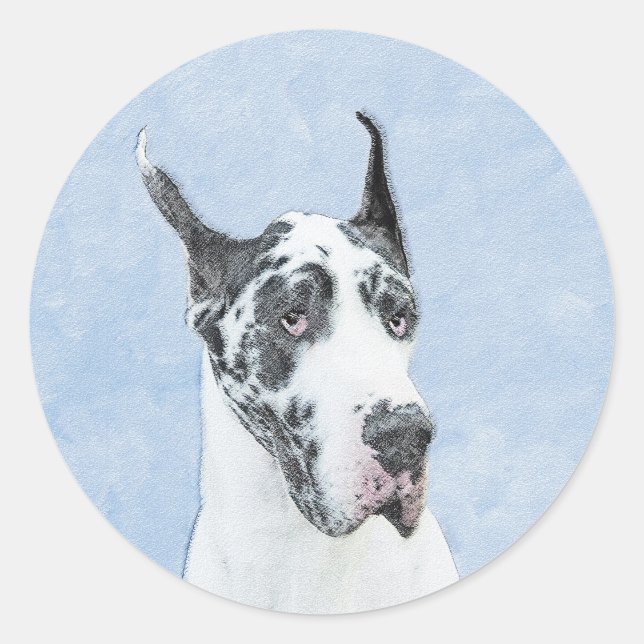 Sticker Rond Peinture de Great Dane (Arlequin) - Art original d (Devant)