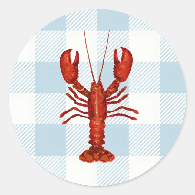 Sticker Rond Peinture de homard En vichy nautique Vérifier (Devant)