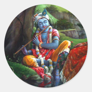 Sticker Rond Peinture de Krishna (mythologie indienne)