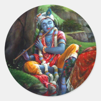 Sticker Rond Peinture de Krishna (Mythologie indienne)