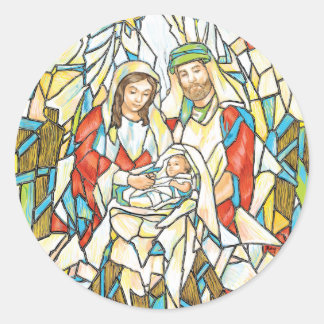 Sticker Rond Peinture de la nativité en verre tendu