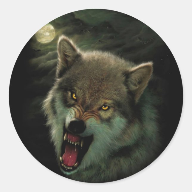 Sticker Rond Peinture de loup en colère (Devant)