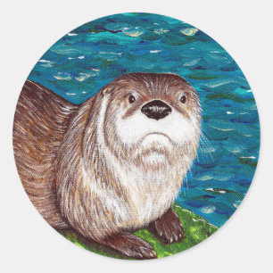 Sticker Rond Peinture de loutre de rivière effrontée