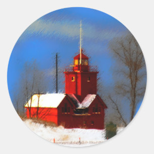 Sticker Rond Peinture de phare rouge - Art original