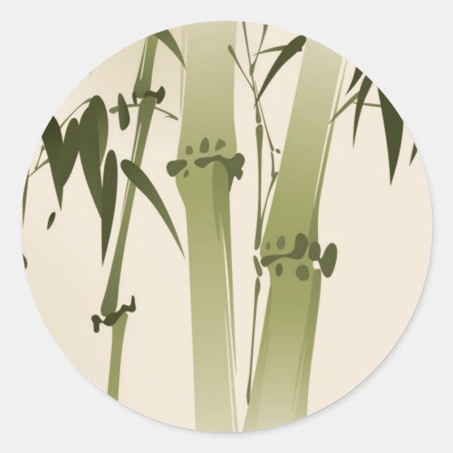 Sticker Rond Peinture de style oriental, branches de bambou 2 (Devant)