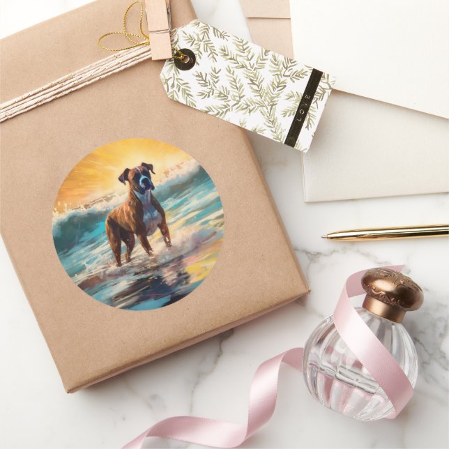 Sticker Rond Peinture de surf de la plage Boxer (Cadeaux)