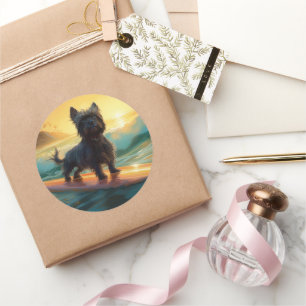 Sticker Rond Peinture de surf de plage Affenpinscher