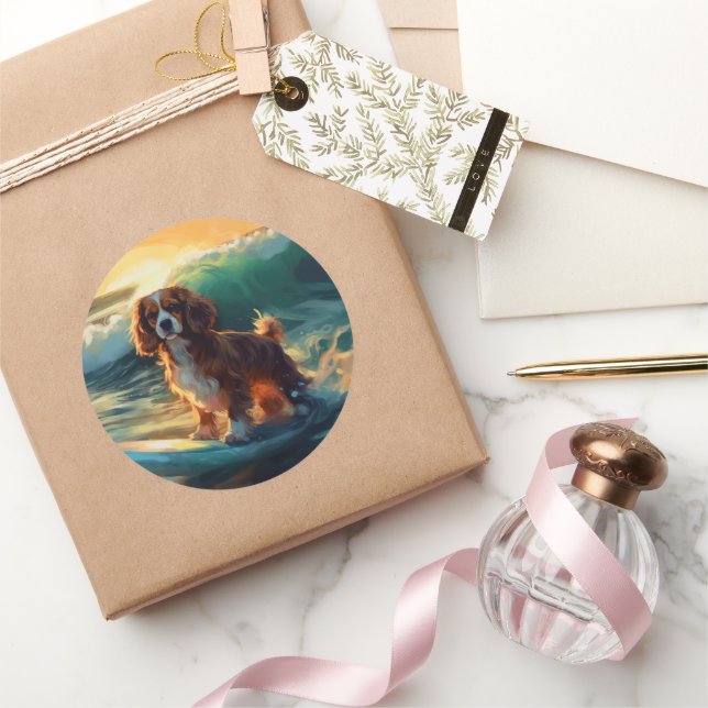 Sticker Rond Peinture de surf sur la plage de Cavalier King (Cadeaux)