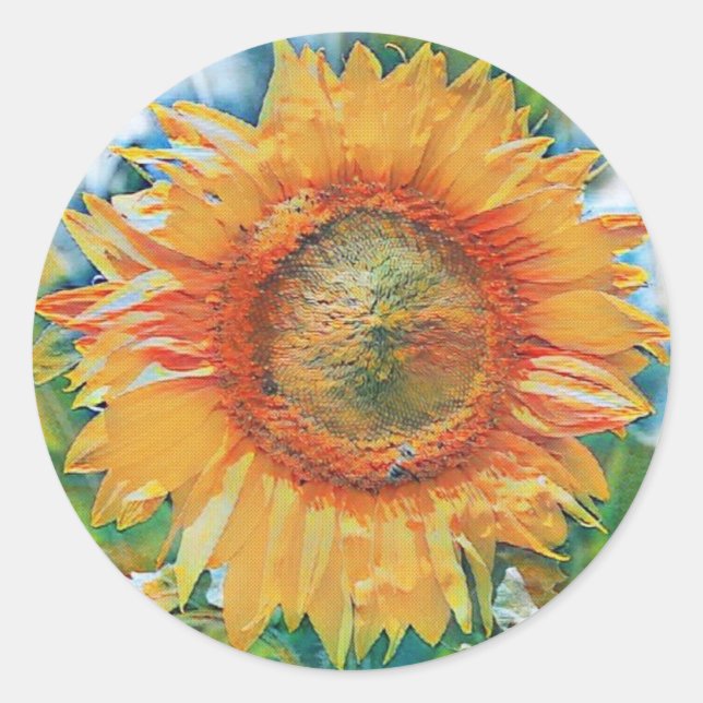 Sticker Rond Peinture de tournesol jaune et orange (Devant)
