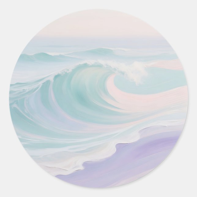 Sticker Rond Peinture de vague océanique pastel (Devant)