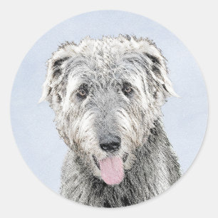 Sticker Rond Peinture de Wolfhound irlandais - Joli art origina