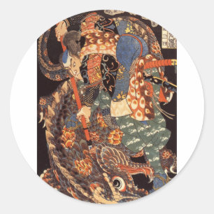 Sticker Rond Peinture d'encre de Miyamoto Musashi