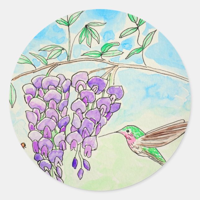 Sticker Rond Peinture des colibris et des bactéries (Devant)