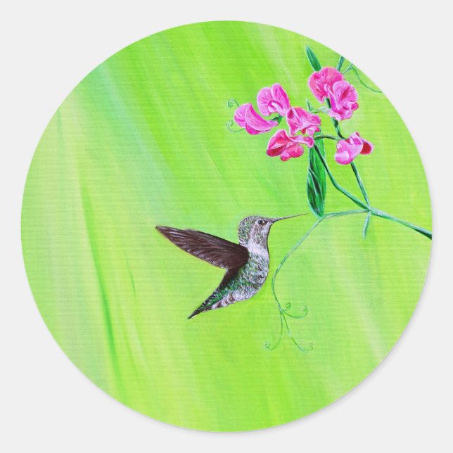 Sticker Rond Peinture des colibris et des petits pois (Devant)