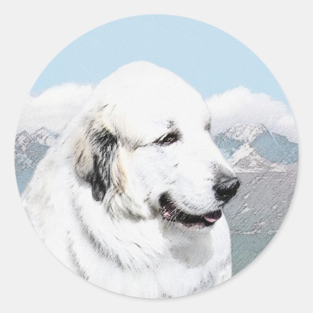Sticker Rond Peinture des Pyrénées - Art original du chien (Devant)