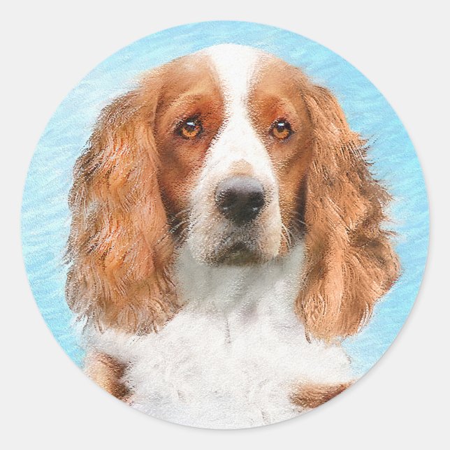Sticker Rond Peinture d'espagnol Welsh Springer - Art original  (Devant)