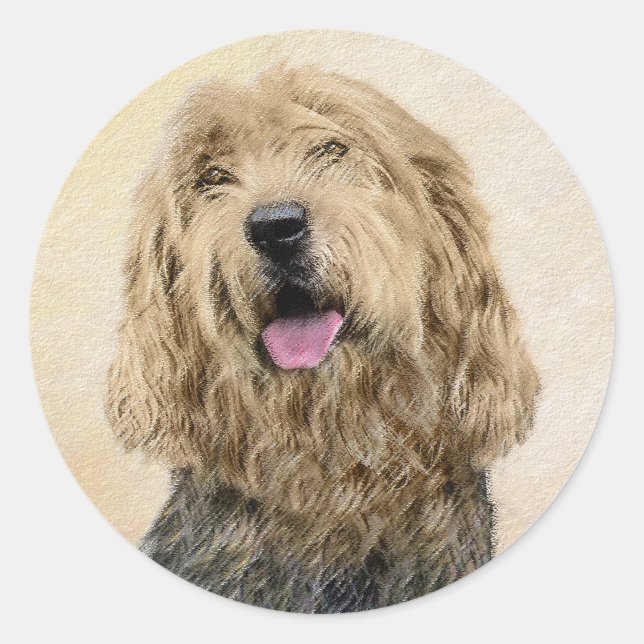 Sticker Rond Peinture d'Otterhound - Joli art original de chien (Devant)