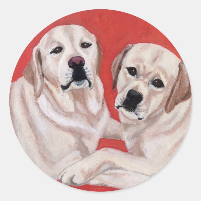 Sticker Rond Peinture en duo jaune du Labrador (Devant)