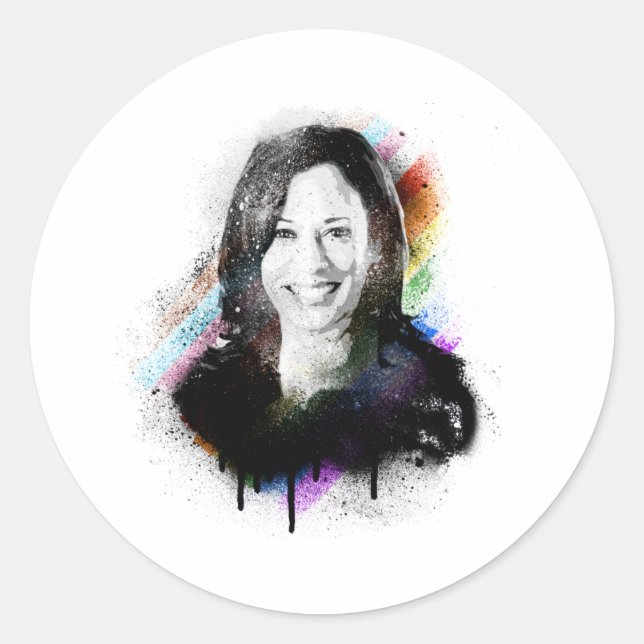 Sticker Rond Peinture en Spray Kamala Harris (Devant)