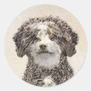 Sticker Rond Peinture espagnole de chien d'eau - jolie art orig