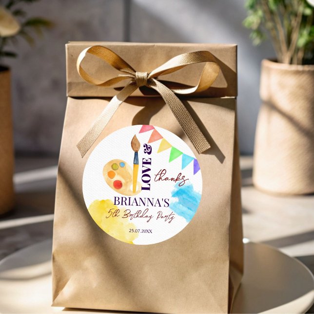 Sticker Rond Peinture et art de fête à thème fête monogrammed f (Paint and party art themed party monogrammed favor stickers personalized art party favor stickers)