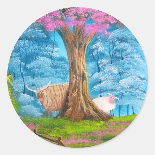 STICKER ROND PEINTURE FOLLETTE DE SHEEP SHEEP DE LA VACHE HIGHL (Devant)