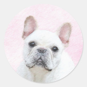 Sticker Rond Peinture française de Bulldog (Crème/Blanc) - Art 