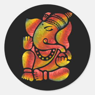 Sticker Rond Peinture Ganesha colorée