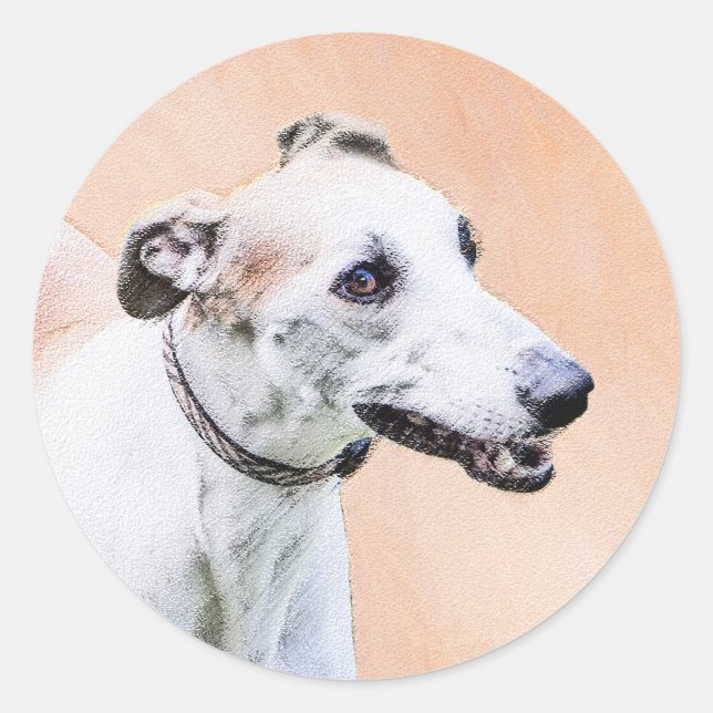 Sticker Rond Peinture Greyhound - Cute Original Chien Art (Devant)