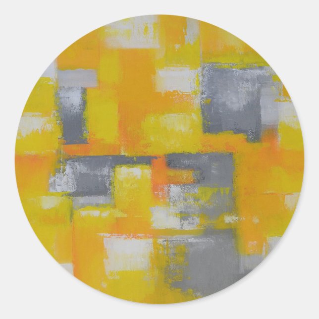 Sticker Rond peinture gris jaune blanc abstrait (Devant)