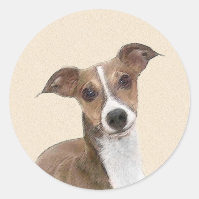 Sticker Rond Peinture italienne Greyhound - Cute Original Chien (Devant)