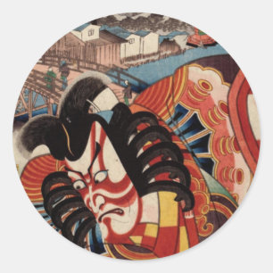 Sticker Rond Peinture japonaise vintage - Acteur Kabuki