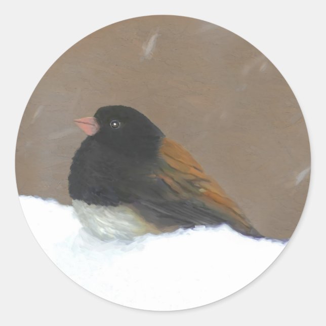 Sticker Rond Peinture Junco foncée - Art original pour oiseaux (Devant)