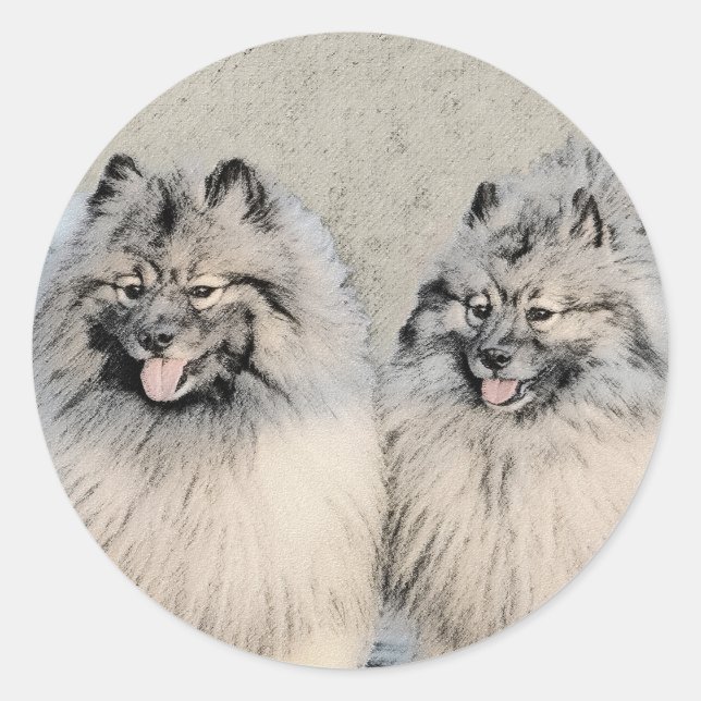 Sticker Rond Peinture Keeshond Brothers - Art Chien original (Devant)