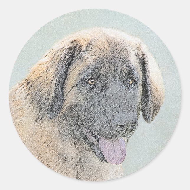 Sticker Rond Peinture Leonberger - Joli art original chien (Devant)