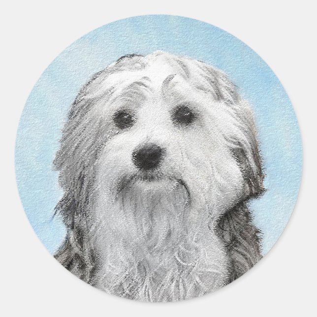 Sticker Rond Peinture Lowchen - Cute Original Chien Art (Devant)