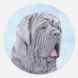 Sticker Rond Peinture Mastiff Neopolitan - Art Chien original