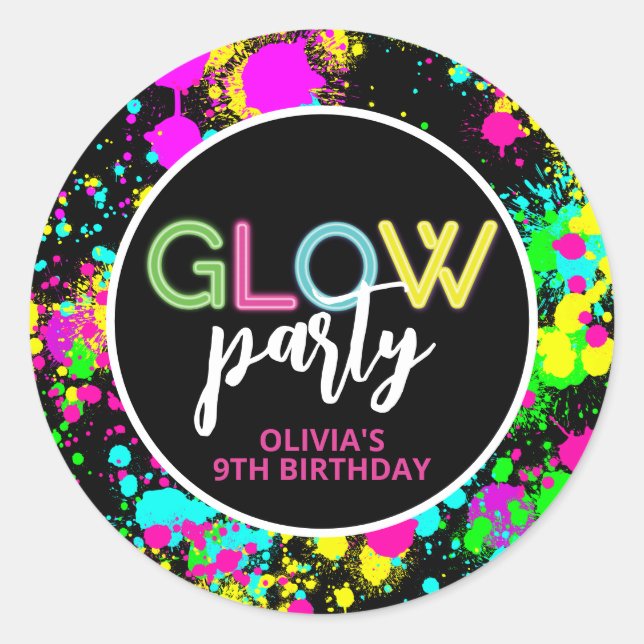Sticker Rond Peinture néon anniversaire lumineux (Devant)