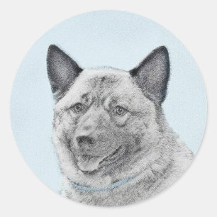 Sticker Rond Peinture norvégienne Elkhound - Art original Chien