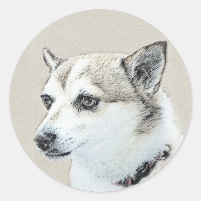 Sticker Rond Peinture norvégienne Lundehund - Art original chie (Devant)