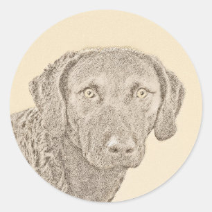 Sticker Rond Peinture originale de chien par Retriever de Chesa