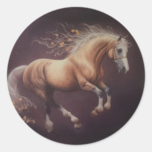 Sticker Rond Peinture Pastel D'Un Cheval De Course