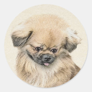 Sticker Rond Peinture Pekingese - Cute Original Chien Art