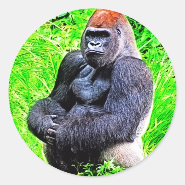 Sticker Rond Peinture photo de Gorilla Silverback (Devant)