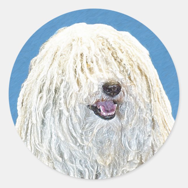 Sticker Rond Peinture Puli - Cute Original Chien Art (Devant)