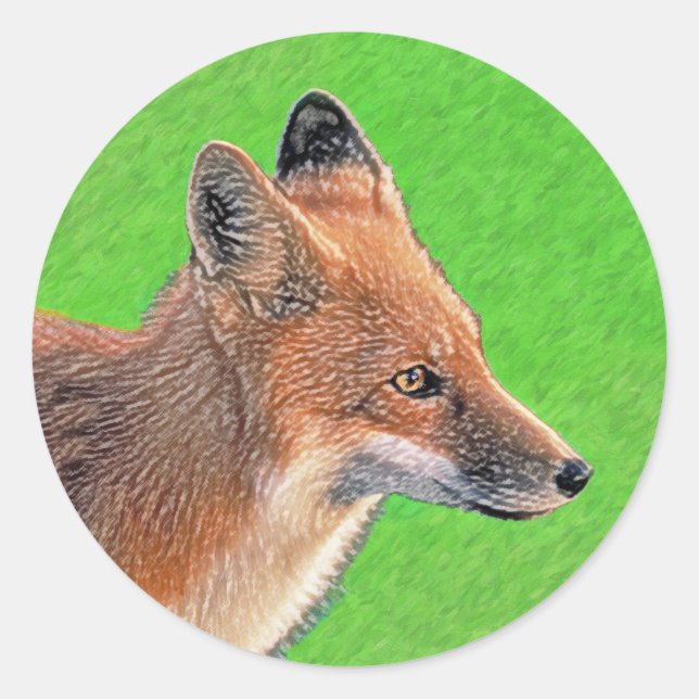 Sticker Rond Peinture Red Fox - Art original de la faune (Devant)